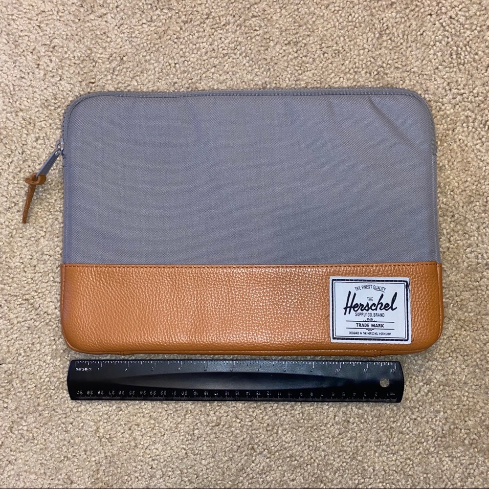 Herschel laptop sleeve grey & tan leather fits 13”